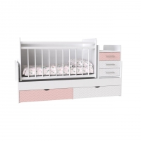  Детская кроватка трансформер 3 в 1 Binky ДС039 White/Pink МДФ